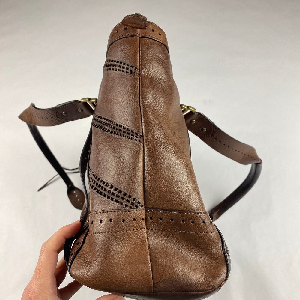 Cole Haan Sierra Lasercut Brown Leather Shoulder Bag Boho - Picture 5 of 16